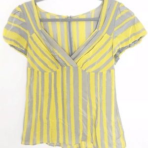 Nanette Lepore Silk Grey and Yellow Stripe Top